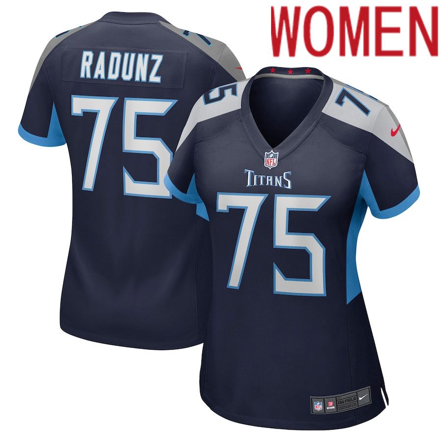 Cheap Women Tennessee Titans 75 Dillon Radunz Nike Navy Game NFL Jersey